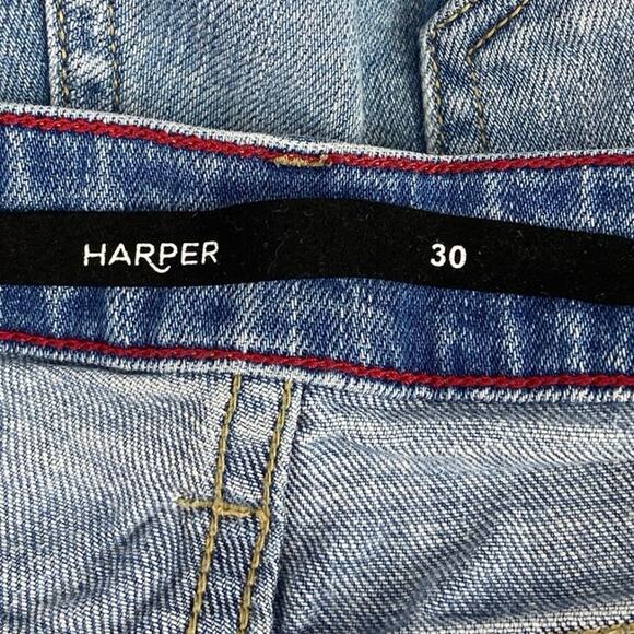 Harper Blue Denim High Rise Medium Wash Distressed Frayed Hem Jeans Shorts Sz 30 - Picture 3 of 4